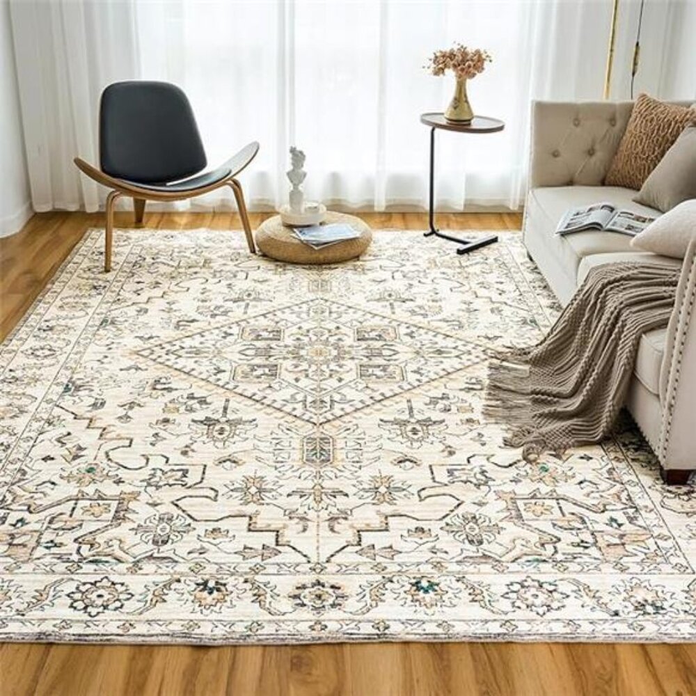 Machine Washable Rug 5'x7' Vintage Design Washable Area Rugs with Non Slip Rugs - Picture 7 of 7